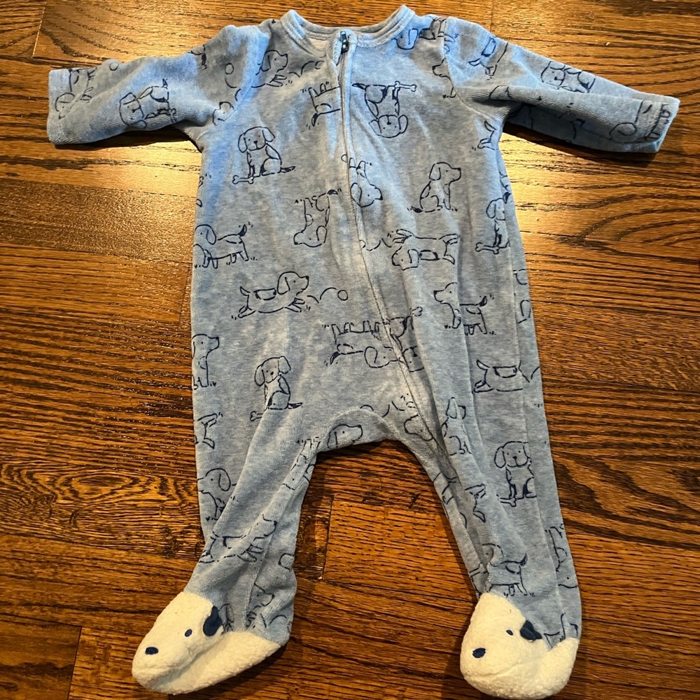 Little Me onesie, size 6M, blue with dogs